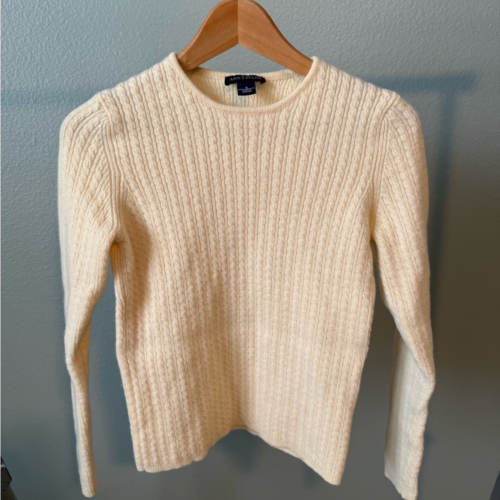 Ann Taylor Cream Cable Knit Sweater